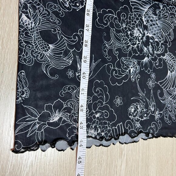 Forever 21 Bodycon Dress Womens M Asian Print Stretch Long Sleeve Mesh Mock Neck - Picture 12 of 14